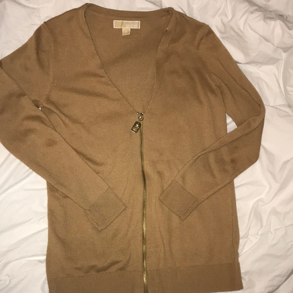 Camel Michael Kors zip up cardigan size small